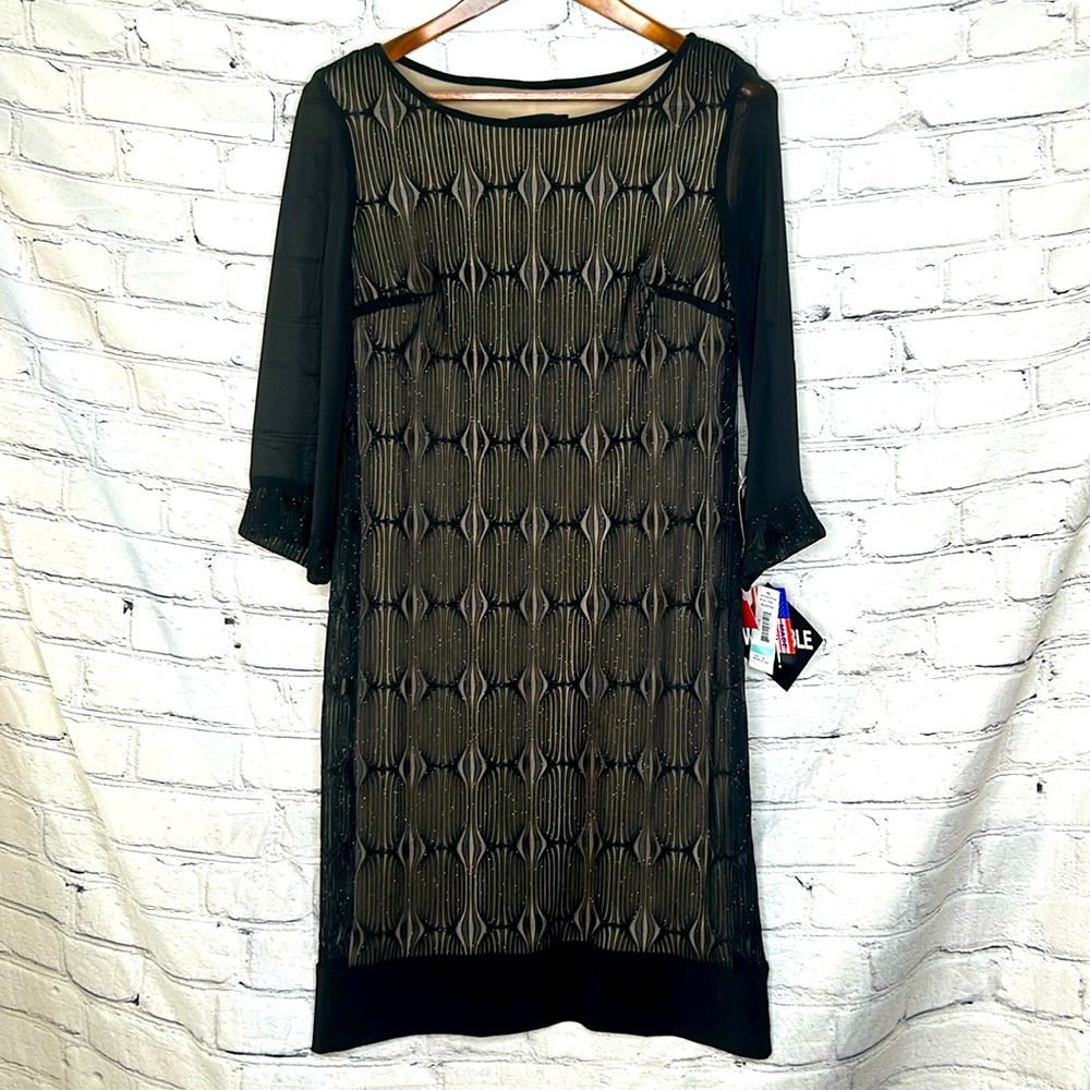 R&M Richards Long Sleeve Black Overlay Sparkly Dress Size 8 Brand New W/Tags